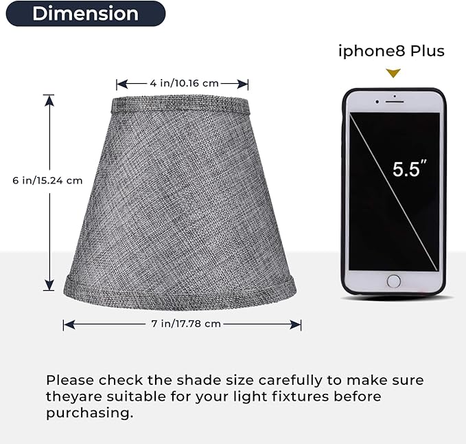 ALUCSET Double Mesh Small Lamp Shade Clip On Bulb Set of 2 for Candelabra Bulbs, Barrel Fabric Lampshade for Table Chandelier Wall Lamp 4x7x6 Inch, 2 PCS Pack (Grey)