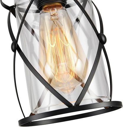 3 Lights Industrial Pendant Light with Glass Shade Matte Black Pendant Lighting Adjustable Industrial Retro Style Hanging Light,Kitchen Island Farmhouse Pendant Lights Fixtures for Kitchen,Farmhouse