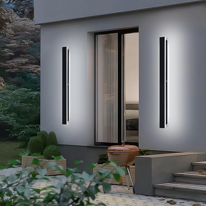 2pcs Modern Long Outdoor Wall Light 47.2in Black Exterior Wall Lighting IP65 Waterproof Garage Outdoor Wall Sconce 3000K-6000K Dimmable LED Lights Linear Wall Light for House Porch Patio