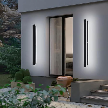2pcs Modern Long Outdoor Wall Light 47.2in Black Exterior Wall Lighting IP65 Waterproof Garage Outdoor Wall Sconce 3000K-6000K Dimmable LED Lights Linear Wall Light for House Porch Patio