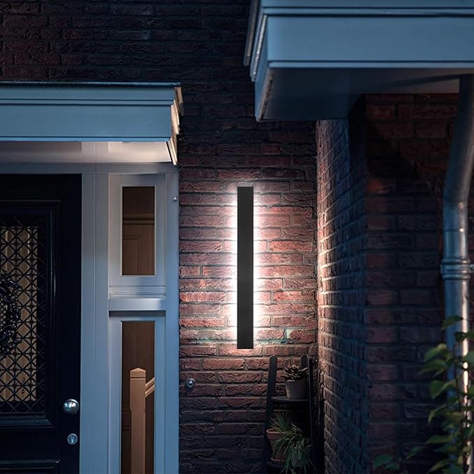 Modern Outdoor Wall Light for House,23.6inch Black LED Exterior Wall Sconces Lighting Fixtures, Outdoor Porch Light Fixture Dimmable Long Linear Wall Light Outside Lighting for Porch，Garage