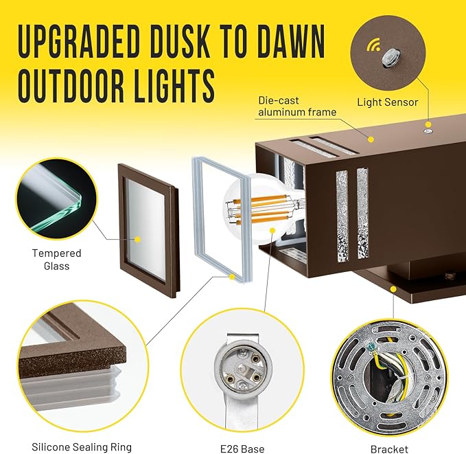 2-Pack Bronze Dusk to Dawn Outdoor Lights, Wall Light Wtih LED Bulbs, Modern Up Down Lights Outdoor, IP65 Waterproof Exterior Lighting Fixtures, Outside Lights for House for Porch, Garage