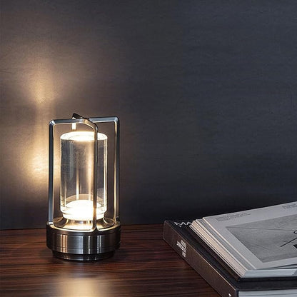 Cordless Table Lamp for Outdoor Indoor, Portable Rechargeable Battery Powered LED Crystal Lantern Lamp, 3 Color Touch Control Stepless Dimming, Small Desk Light for Restaurant Home (Black)