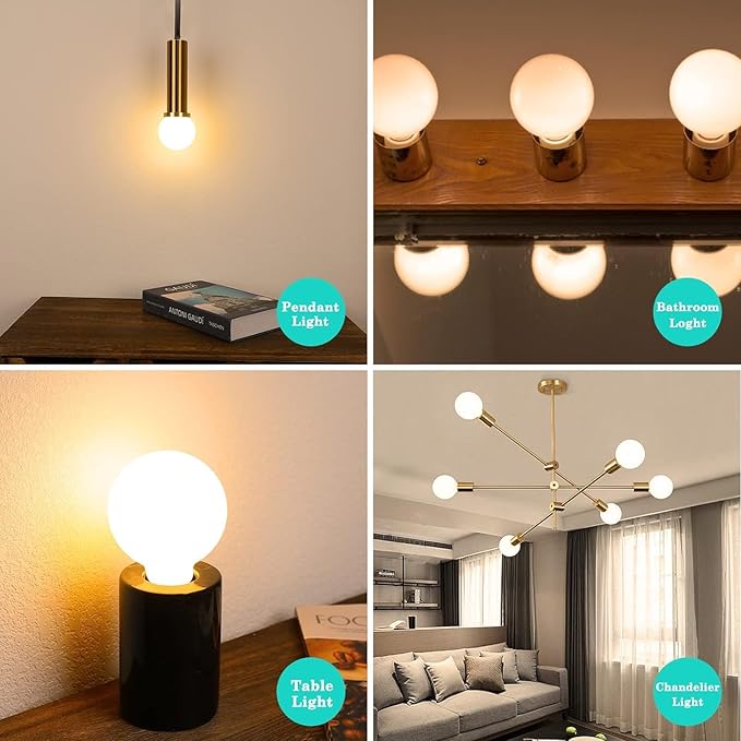 Leools Globe Light Bulbs 60 Watt Replacement for Decorative,Matt White,E26 Dimmable Warm White Large G40(G125) 6Watt(60Watt Equivalent) LED Bulb,CRI95,2700K,1Pack