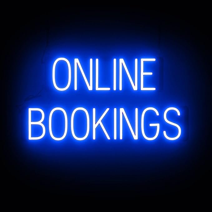 SpellBrite ONLINE BOOKINGS Sign | Beauty-Related Sign with Neon Look, Blue LED Light Source | 29.6" x 15.0"
