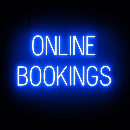 SpellBrite ONLINE BOOKINGS Sign | Beauty-Related Sign with Neon Look, Blue LED Light Source | 29.6" x 15.0"