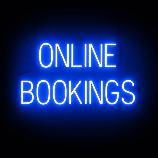 SpellBrite ONLINE BOOKINGS Sign | Beauty-Related Sign with Neon Look, Blue LED Light Source | 29.6" x 15.0"