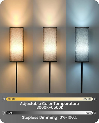Dimmable Black Floor Lamp for Living Room with Remote and Foot Switch, Corner Floor Lamp for Bedroom, Modern Standing Tall Lamp, 10W 900LM Bulb Included, 3000K-6500K, Linen Shade, FCC Listed B06LD05W1