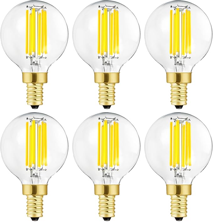 Leools Dimmable g16.5 led Bulb e12 g16 1/2 led Candelabra Bulb 60w Edison Bulb 4000K Neutral White 600lm ac120v 6w g50 led Globe Bulb for Chandelier,Vanity and Ceiling Fan,6Pack