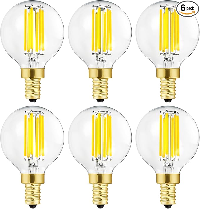 Leools Dimmable g16.5 led Bulb e12 g16 1/2 led Candelabra Bulb 60w Edison Bulb 4000K Neutral White 600lm ac120v 6w g50 led Globe Bulb for Chandelier,Vanity and Ceiling Fan,6Pack