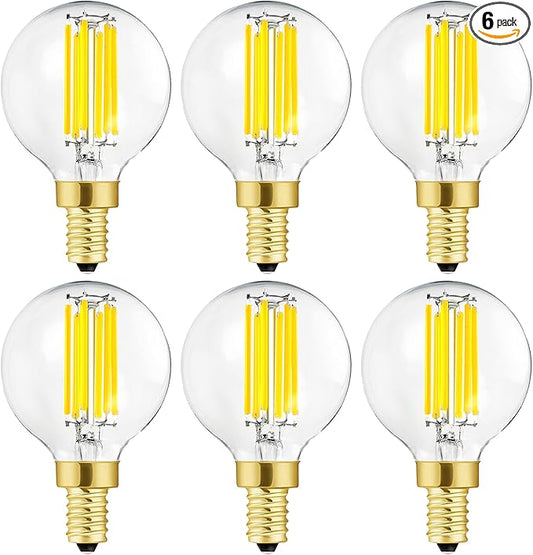 Leools Dimmable g16.5 led Bulb e12 g16 1/2 led Candelabra Bulb 60w Edison Bulb 4000K Neutral White 600lm ac120v 6w g50 led Globe Bulb for Chandelier,Vanity and Ceiling Fan,6Pack