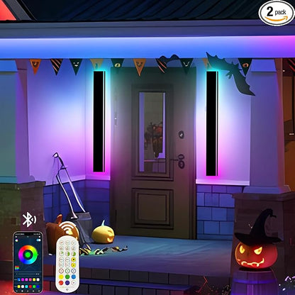 RGB Outdoor Wall Lights Exterior,47in 2PC Modern Outside Linear Wall Sconce,IP65 Waterproof Contemporary Proch Light with Remote and APP Control,Timer Schedule,for Garage and Entrance