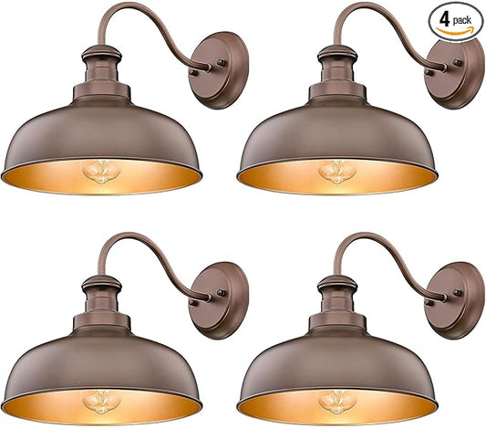 Outdoor Wall Light Fixture, Farmhouse Barn Light, Farmhouse Weatherproof Exterior Wall Sconce, Anti-Rust Outside Lantern Lamp for Porch, Patio, Garage(Oil-Rubbed Bronze, Regular-4Pack)