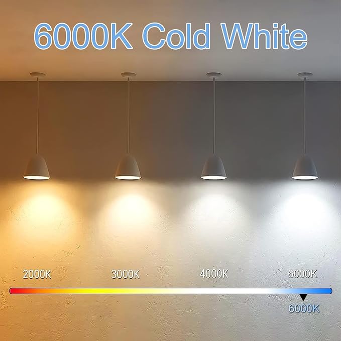 5 Inch Edison Bulb, 6000K Cool White E26 Led Bulb 6W Dimmable, 800LM T10 T9 Clear Glass Tubular Light Bulbs, AC 120V Equal 80 Watt Bulbs for Chandelier Pendant Wall Light - 6Pack