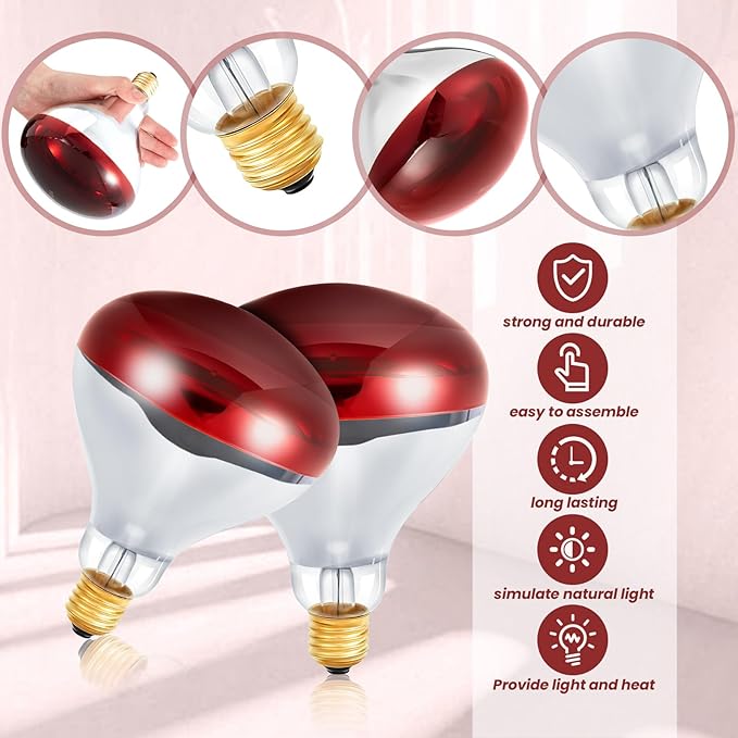 Treela 6 Pcs 110V 175W Red Infrared Bulbs Medium E26 Base, Red Heat Lamp Flood Light Bulbs Heat Light for Bathroom Chickens Brooder Pets