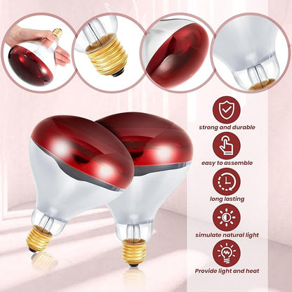 Treela 6 Pcs 110V 175W Red Infrared Bulbs Medium E26 Base, Red Heat Lamp Flood Light Bulbs Heat Light for Bathroom Chickens Brooder Pets