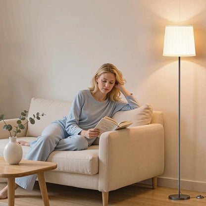 Floor Lamp with Pleated Shade, 62" LED Dimmable Standing Lamp with Remote & Foot Switch, Color Options, 9W E26 Bulb Included, Modern Reading Light for Living Room Bedroom Office Corner, Black