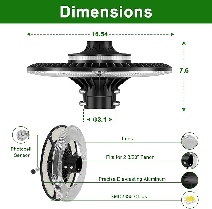 100W LED Post Top Light with Photocell, 14000Lm 5000K Circular Area Pole Lights, IP65 Waterproof Outdoor Post Light Fixtures for Garden Yard Street Parking Lot Lighting UL Listed, AC100-277V