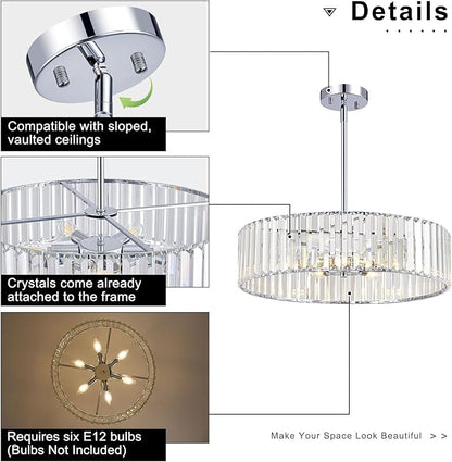 Crystal Chrome Semi Flush Mount Ceiling Light Modern Hallway Light Fixture Metal Close to Lamp for Kitchen Living Room Bathroom Entryway Bedroom(19.68 inch)