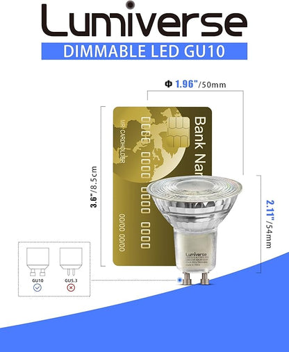 Lumiverse Dimmable GU10 LED Light Bulbs, 5.5W Bright 5000K Daylight White 50W Halogen Equivalent, 500lm Energy Saver for Track Lighting Fixture, Kitchen, Basement, Living Room, 25000 hrs, 6 Pack
