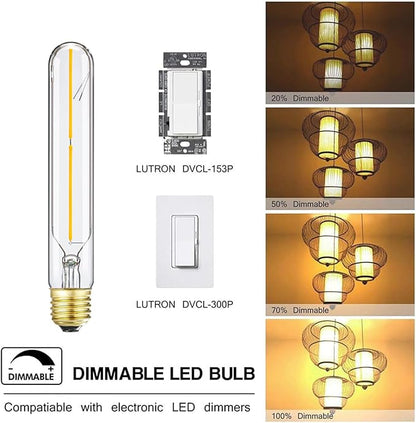 T10 Led Long Bulbs,4W Dimmable Tubular Bulb,40 Watt Equivalent,2700K Warm White,400LM,120V,E26 Edison Style Vintage LED Filament Light Bulb,7.3in,4Pack(4w-2700k)