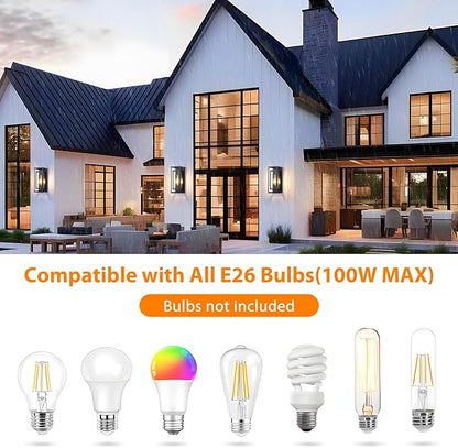 14" Outdoor Wall Lights Fixtures, Black Exterior Lighting Fixtures, Waterproof Outdoor Wall Lantern Modern Front Porch Lights with Clear Glass Coach Lights for Garage, Porch, Front Door 2-Pack