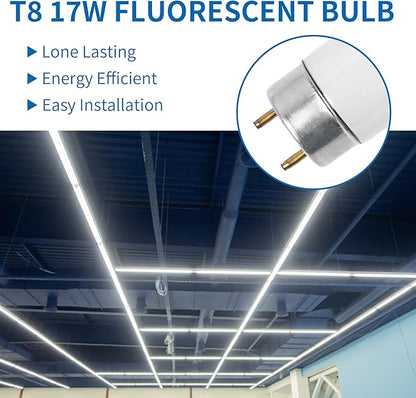 8 Pack 24 Inch F17T8/CW Fluorescent Light Bulb, T8 17 Watt, 4100K Cool White, T8 2FT Fluorescent Replacement Tube, G13 Medium Bi-Pin Base