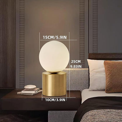 Mid Century Modern Table Lamp with Gold for Bedroom Bedside Night Light White Glass Globe Table Lamp for Bedroom Living Room and Office