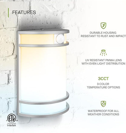 ASD 10 Inch LED Outdoor & Indoor Wall Mount Light Fixture with Motion Sensor - Brushed Nickel Wall Sconce Lighting - 15W 120-277V 3000K 4000K 5000K Exterior Lights - Front Door & Patio - ETL 4 Pack