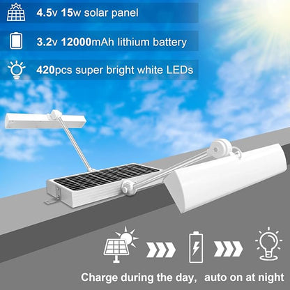 Outdoor Solar Sign Light, 420 LEDs, 5090 Lumens, 12000 mAh, IP65 Waterproof, Solar Powered Commercial Lights, For Real Estate Signs, Garden Walls, Large Store Sign Lighting