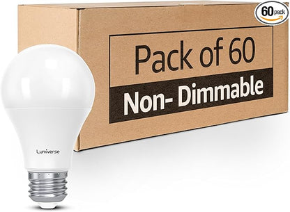 Lumiverse 60 Pack LED Light Bulbs 60W Equivalent, 9W Non-Dimmable, No Flicker, 800 Lumens, 5000K Bright Daylight White, E26 LED Bulb, 15000 Hour, Energy Efficient, Bright for Indoor Use