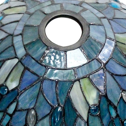 WERFACTORY Tiffany Lamp Shade Replacement 12X6 Inch Sea Blue Stained Glass Dragonfly Lampshade Only 1-5/8-Inch Fitter Opening for Arched Floor Lamp, Torchiere Lamp, Pendant Light S147 Series