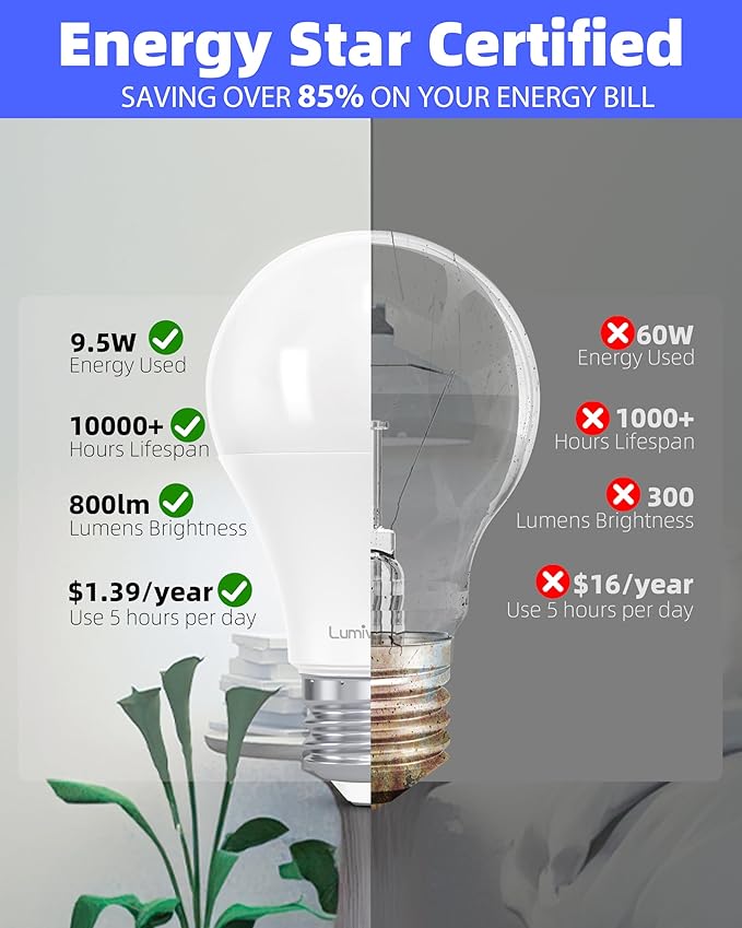Lumiverse 24 Pack Dimmable A19 LED Light Bulbs, 5000k Daylight 9.5 Watt [60w Equivalent], E26 LED Bulb Energy Efficient, UL Listed (5000K Daylight White)