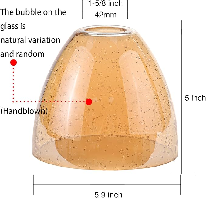 Bell Shade Lighting Fixture Glass Shade Replacement, 5.9"W x 5"H, 1-5/8 Inch Fitter, 3 Pack Clear Amber Seeded Bubble Glass Shade Globe Cover for Chandelier Pendant Light Wall Sconce