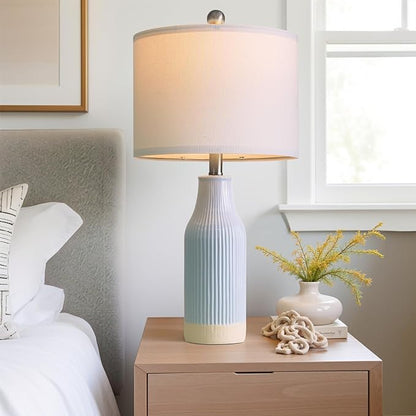 23.75inch Light Blue Modern Ceramic Bedside Lamp Set of 2 for Bedroom Decor Farmhouse Table Lamp for Living Room Office Dorm