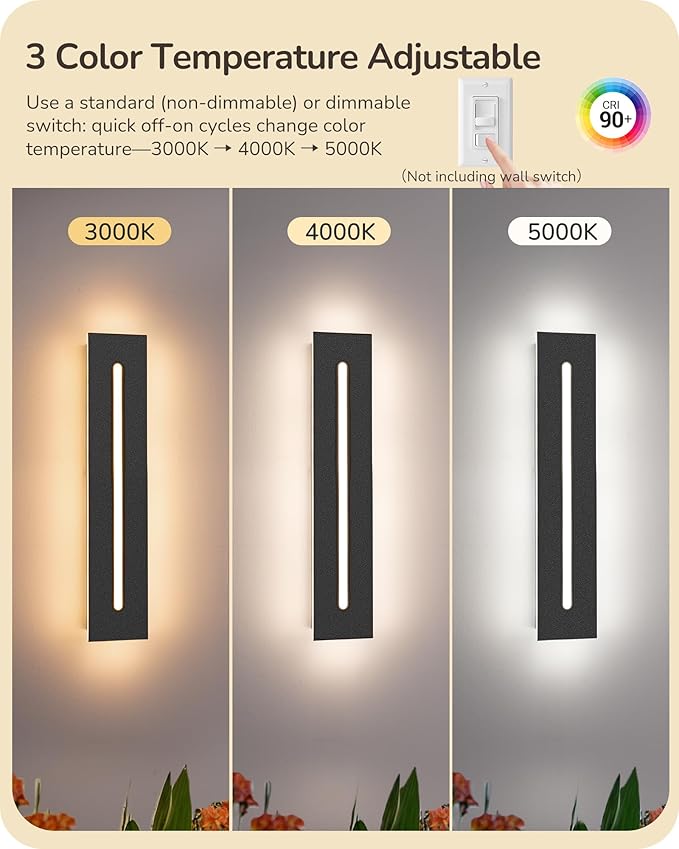 EDISHINE Upgraded 2 Pack 23.6" Led Outdoor Wall Light, Linear Modern Exterior Lighting Fixtures, Adjustable Brightness & Color Temperature, IP65 Waterproof, Long Exterior Wall Sconce for Garage, Door
