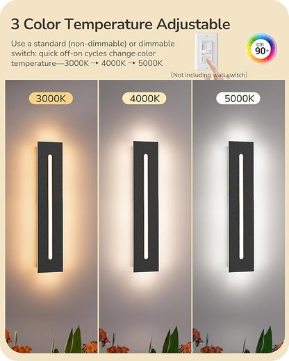 EDISHINE Upgraded 2 Pack 23.6" Led Outdoor Wall Light, Linear Modern Exterior Lighting Fixtures, Adjustable Brightness & Color Temperature, IP65 Waterproof, Long Exterior Wall Sconce for Garage, Door