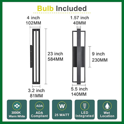 23-inch Modern Large Outdoor Waterproof LED Wall Light,Concealed Lighting Design,IP65 25W 3000K, ADA Compliant,Outdoor Lantern Lights for Porch,Patio,Living Room,Garage,Commercial Plaza