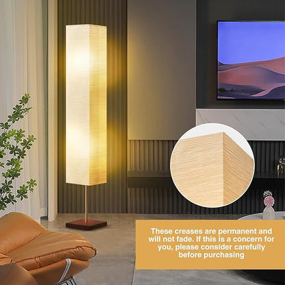 GyroVu Floor Lamp for Living Room, Color Temperature Adjustable Column Tall Lamp, Standing Lamp with Walnut Base Corner Floor Lamp for Bedroom, Office& Living Room-Beige(Bulbs Included)