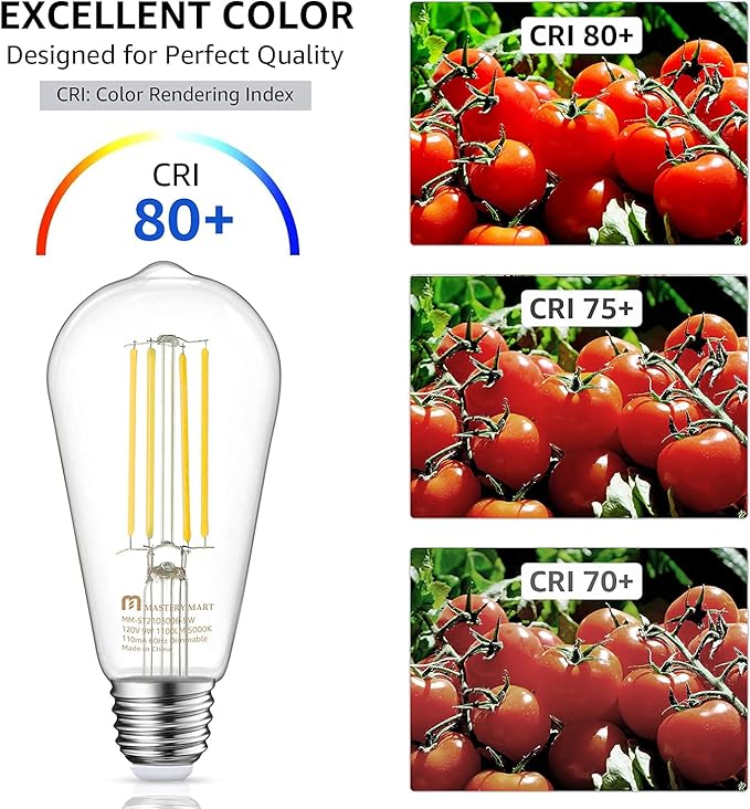 MASTERY MART 100 Watt LED Bulb, Edison Bulbs, Dimmable Lightbulbs E26, 5000K Daylight White Bright 9W 1100 Lumens, ST21/ST64 Vintage Lightbulb, UL Listed, Clear Glass, Decorative Light Bulb (10 Pack)