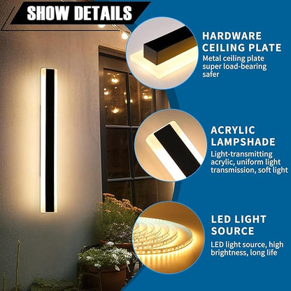 2 Pack Modern Outdoor Wall Sconce, 31.4inch LED Wall Light Fixture, IP65 Waterproof, 31W, Warm White 3000K, Black Minimalist Exterior Lights for House, Porch, Patio, Garage, Garden