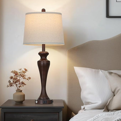 30" Brown Touch Table Lamps Set of 2, 3-Way Bedside Lamp with USB A+C Ports and AC Outlet, Tall Living Room Lamps for End Table, Modern Metal Bedroom Lamp for Night Stand