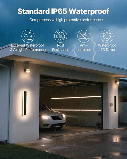 VEVOR Outdoor Wall Lights, 2 Pack, 23.6 Inch Long Strip Modern Exterior Wall Sconce Light Fixtures, 2700K-6000K, IP65 Waterproof Anti-Rust, Dimmable Outside Wall Mount Lighting, for House Porch Garage