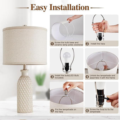 Luvkczc Ceramic Table Lamps Set of 2, Farmhouse 24.8" Bedside Lamps with Adjustable Color Temperature, Modern Nightstand Lamp Desk Reading Lamp for Bedroom, Living Room, Office, 2 Bulbs Included