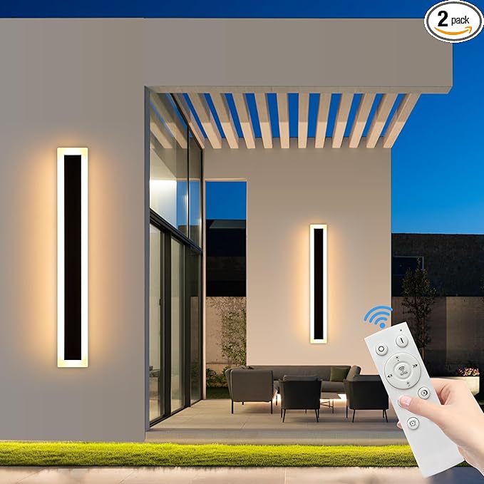 Mikeru Upgraded Widened 2pack 47.2inch Outdoor Wall Light Fixtures, 10%-100% Dimmable Outdoor Wall Lights Exterior Front Porch Light 3000-6000k Outdoor Light Fixtures Wall Mount for Basement, Garage