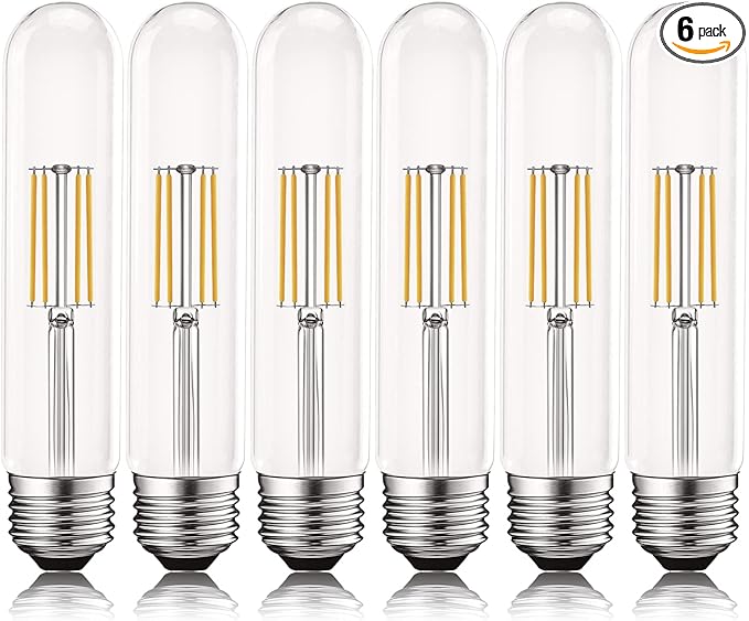 LUXRITE Vintage T9 LED Tube Light Bulbs 60W Equivalent, 3000K Soft White, 550 Lumens, Dimmable Edison Tubular Light Bulbs 5W, Clear Glass, LED Filament Bulb, UL Listed, E26 Standard Base (6 Pack)