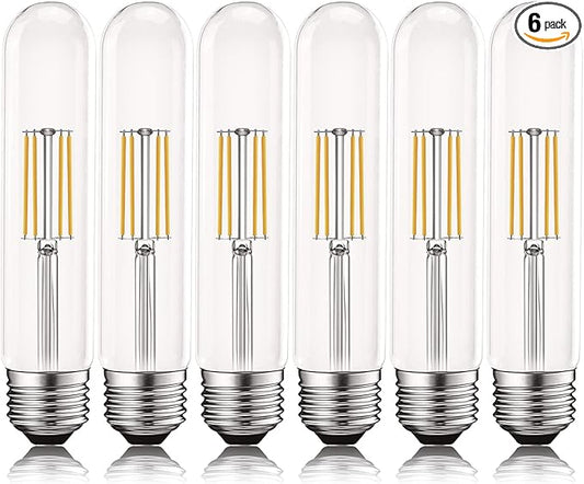 LUXRITE Vintage T9 LED Tube Light Bulbs 60W Equivalent, 3000K Soft White, 550 Lumens, Dimmable Edison Tubular Light Bulbs 5W, Clear Glass, LED Filament Bulb, UL Listed, E26 Standard Base (6 Pack)