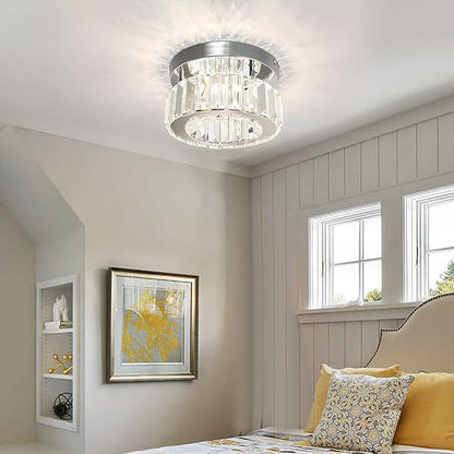 CLAIRDAI Flush Mount Ceiling Light Fixture LED Mini Chandeliers with Crystals Hallway Light Mini Modern Crystal Chandeliers Bedroom Chandelier for Bathroom Kitchen Office(Dimmable)