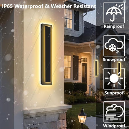 Picico 24in Modern LED Outdoor Wall Lights, Dimmable Black Exterior Wall Sconce Lighting Fixtures, Rectangular Mini Outdoor Garage Lights, 360° Beam Angle,Vertical Outdoor Lights for House Porch