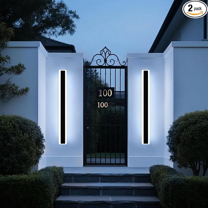Mikeru 2Pack 39.3inch Long Led Wall Light, 6000k Cool White Modern Outdoor Wall Light Ip65 Waterproof Black Acrylic Porch Exterior Lighting Fixtures, Exterior Wall Mount Lights